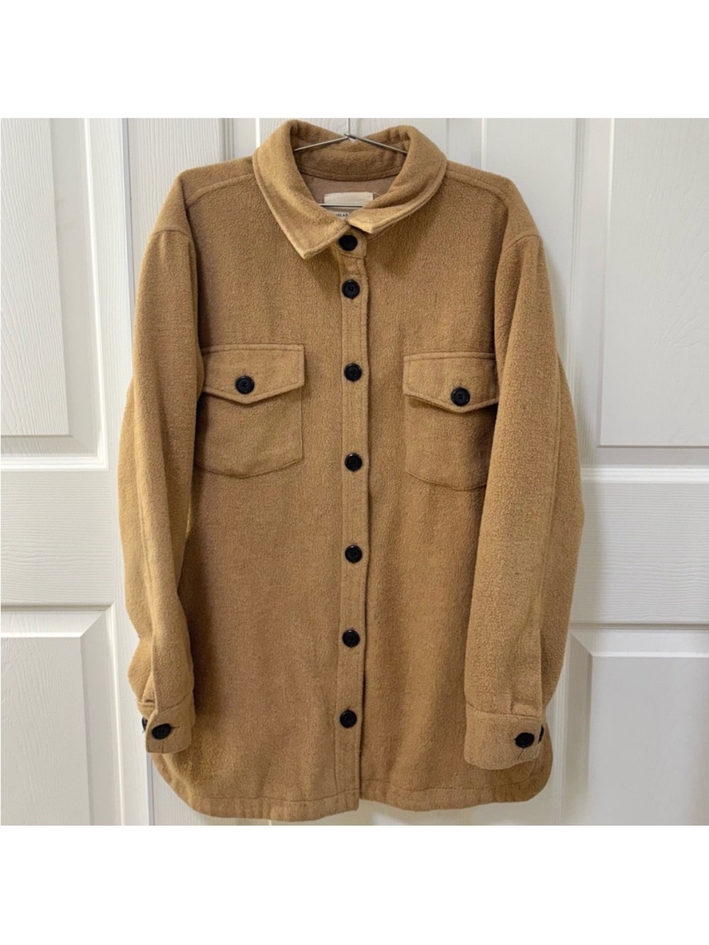 Women's Camel Fleece Button-Up Jacket